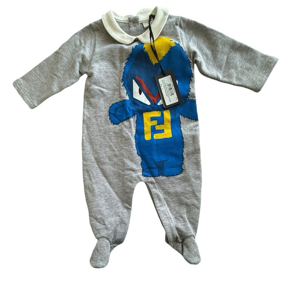Fendi Gray and Blue Kids One Piece